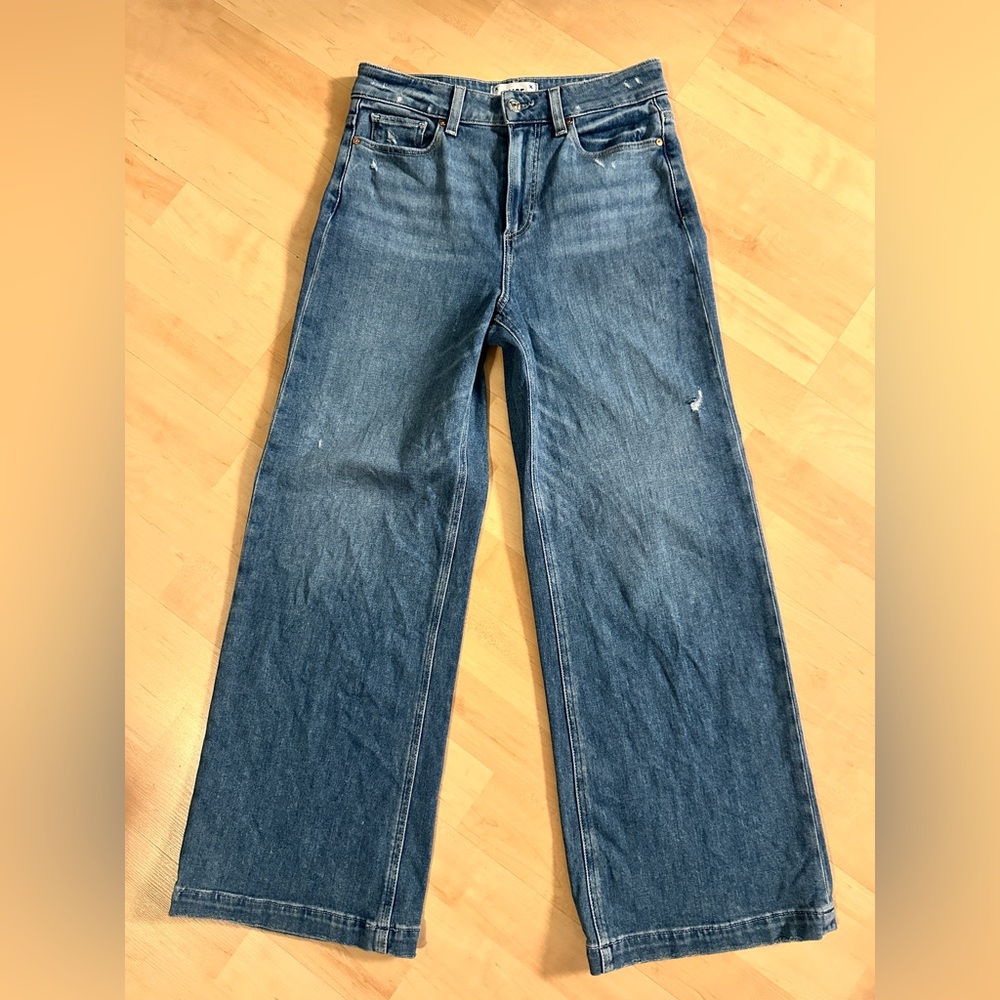 PAIGE Anessa High Rise Crop Wide Leg Cropped Stretch Distressed Jeans 26